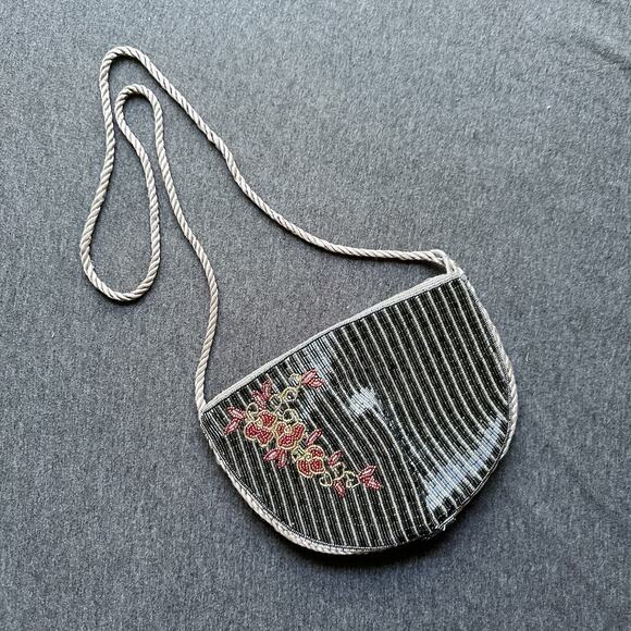 Regale Vintage Formal Floral Half Moon Circle Crossbody bag Satin Rope - Picture 2 of 16